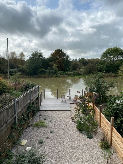Deck with stepped access to river